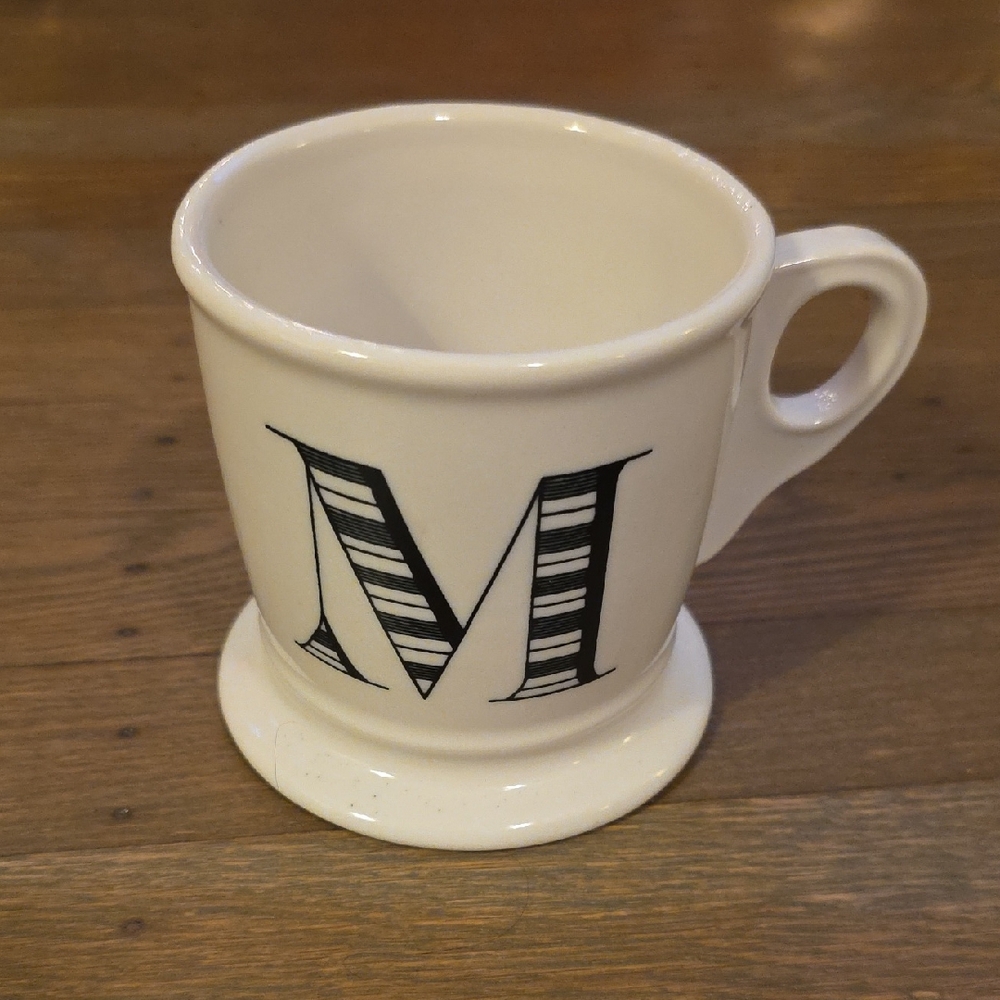 Anthropologie: White Monogram Mug with Black Lettering "M"